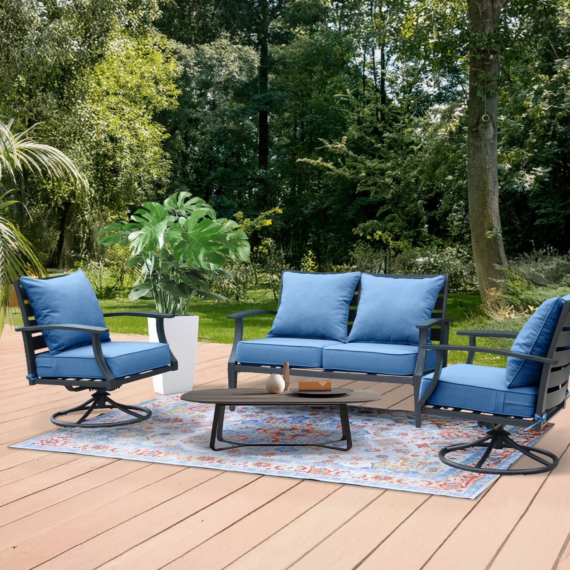 BPS 24x24x5 inch Outdoor Deep Seat Cushion, Water-Resistant Patio Furniture Cushions for Outdoor Chairs, Sofa, Couch, 2-Piece, Steel Blue
