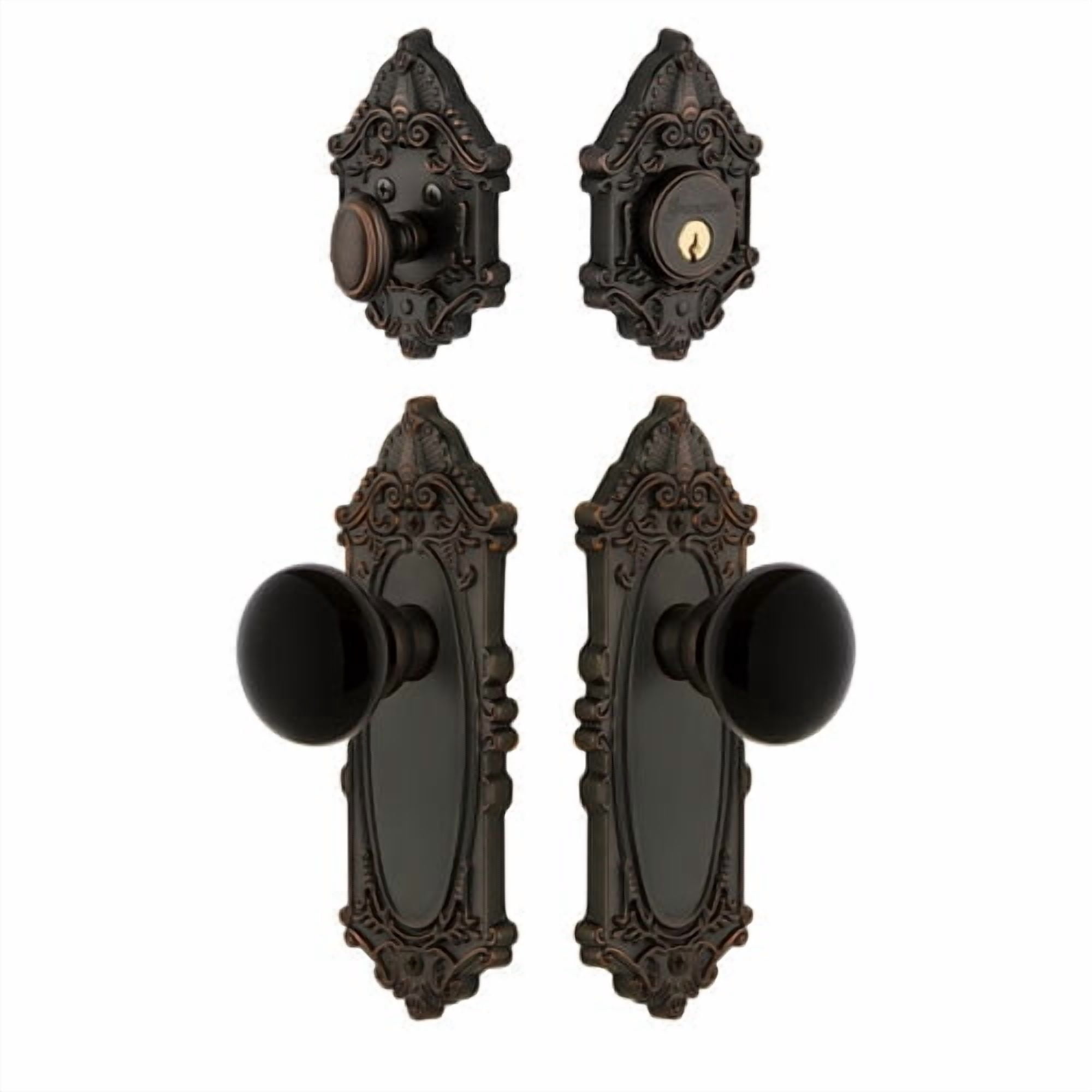 Grandeur Grande Victorian Plate Single Cylinder Knob Comb Pack with Coventry Knob and matching Deadbolt