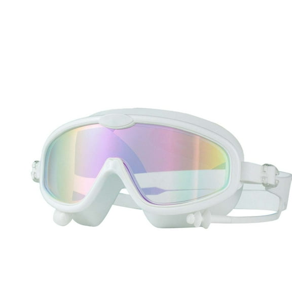 Large Frame Swimming Goggles, Anti-Fog Waterproof No Leak HD Vision Swim Goggles for Lap Training & Water Sports(White,One Size)(White,One Size)