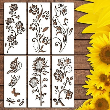Iumwxz 2024 New 6 Piecess Butterflys Flower Stencils for Painting Easy to Use and Clean for House Decorations Theme Template Stencils for Crafts Reusable Abs 5.9x13.7in