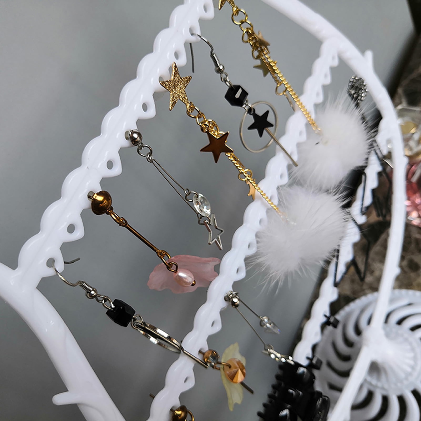 Cheers.US Earring Holder, Jewelry Rack, Display Organizer for Piercings, Earrings Organizer 3-Layer Ear Stud Holder Earring Display Stand Wooden Base Jewelry Organizer for Hanging earrings