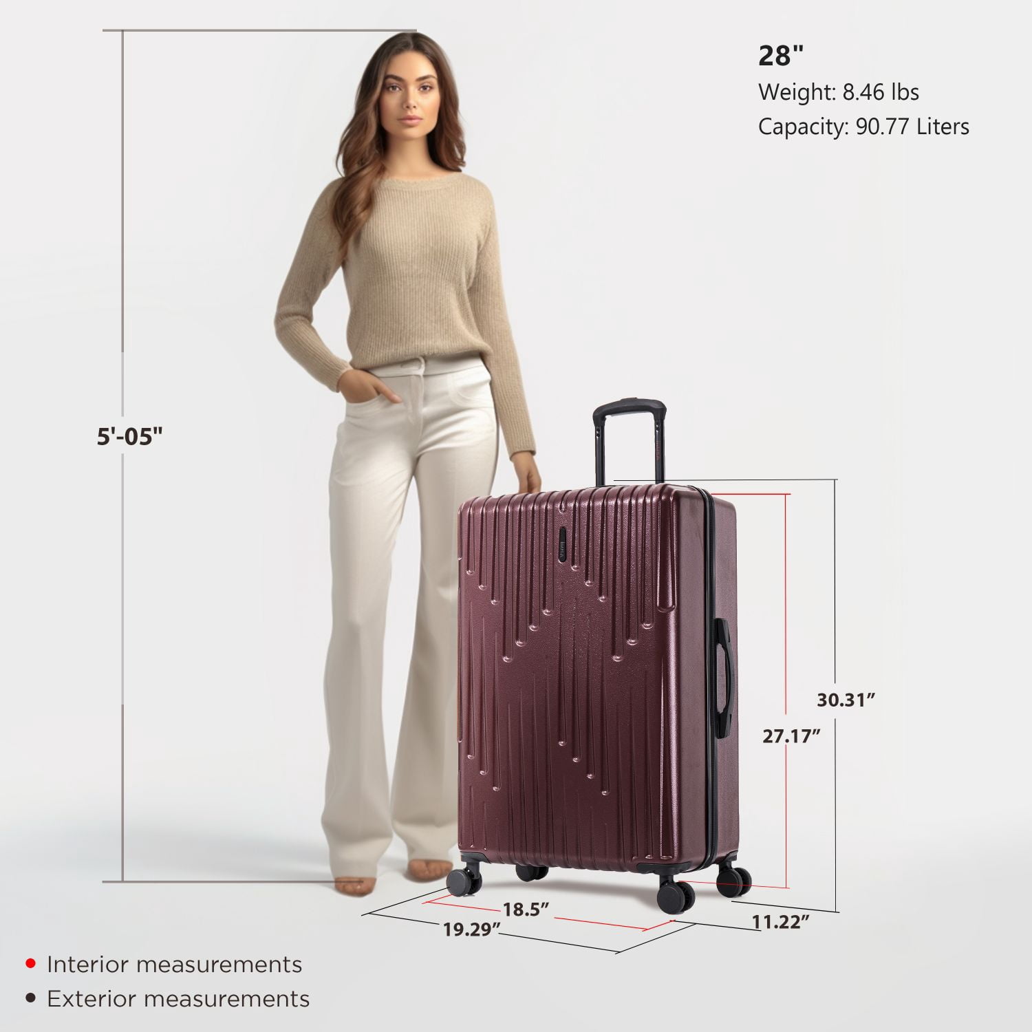 InUSA DRIP 28" Hardside Lightweight Checked Luggage with Spinner Wheels, Handle and Trolley, Wine