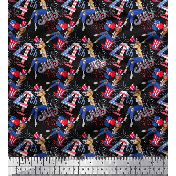 Soimoi Black Cotton Voile Fabric Women,Balloon & Firecrackers Party Fabric Prints By Yard 42 Inch Wide
