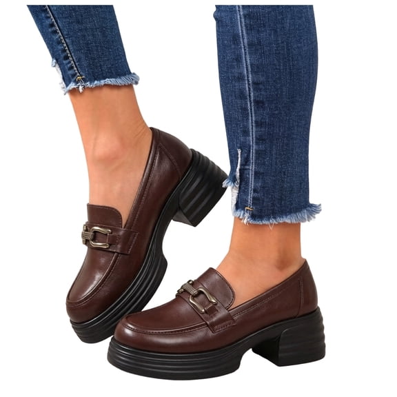 Womens Loafers Shoes Platform Chunky Penny Loafer Lug Sole Comfortable Heeled Slip on Work Business Casual Dress Shoes Brown Size 8.5