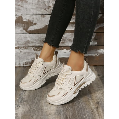 

Women Letter Graphic Breathable Lace-Up Front Chunky Sneakers Women‘s Footwear