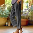 thumbnail image 2 of QATAINLAV Linen Pants for Women Casual High Waisted Straight Leg Cropped Trousers Solid Color Comfy Soft Lounge Capri Pants with Pockets Beach Vacation Clothes Dark Gray XL Today Sales, 2 of 8