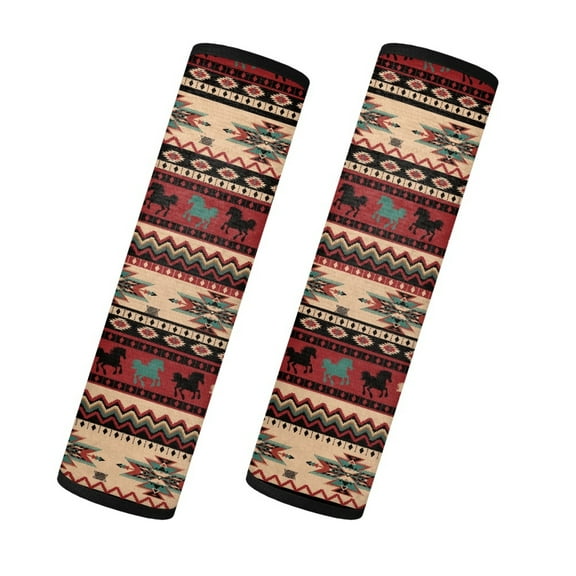 Yuyamidu Southwest Aztec Horse Car Seat Belt Sets Covers Soft Seat Belt Shoulder Pads 2 PCS Flannel Car Seat Belt Cushion Pad for Truck Van Sedan Auto Interior Accessories