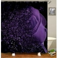 thumbnail image 2 of Purple Rose 4 Pcs Shower Curtain Sets Non-Slip Rugs Bath Mat Toilet Cover U Shaped Mat Black Purple Shower Curtain with 12 Hooks Red Rose Valen, 2 of 7