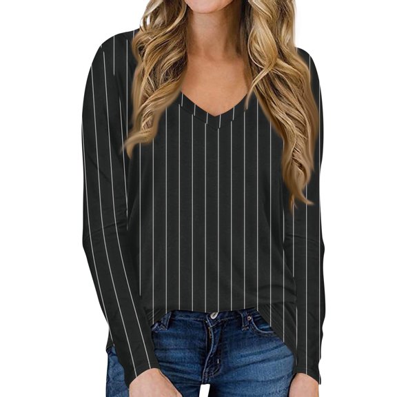 Blouses for Women Dressy Women's Casual Long Sleeved V Neck Printed T-shirt Top Pullover