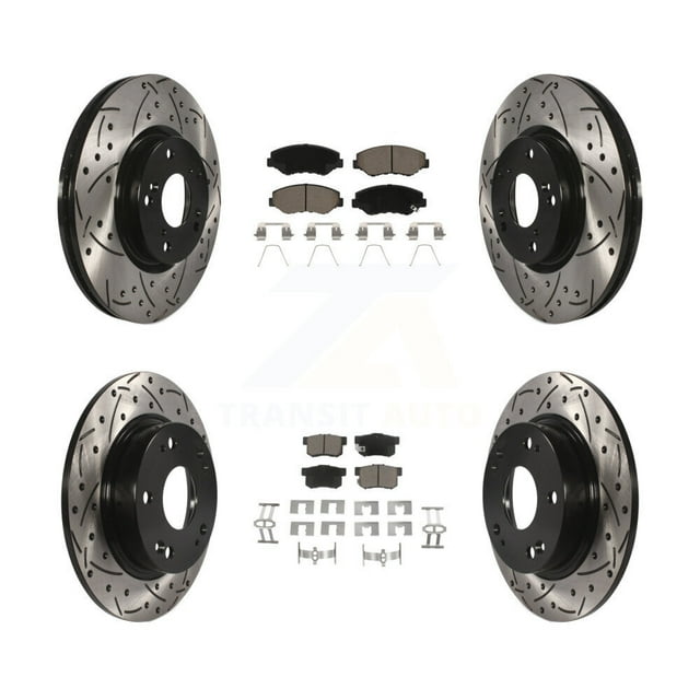 Transit Auto Front Rear Coated Drilled Slotted Disc Brake Rotors and Ceramic Pads Kit for Car Honda Civic Acura ILX KDC-100418
