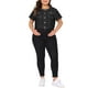 thumbnail image 2 of Chaleco de mezclilla recortado para mujer Agnes Orinda, talla grande, con cuello redondo, botones, mangas cortas, chaqueta de mezclilla casual con decoración de bolsillo 3X negro, 2 of 6