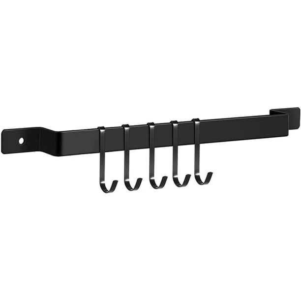 Kitchen Rail Utensil Rack With 5 Hooks, Black Hanging Utensils Holder