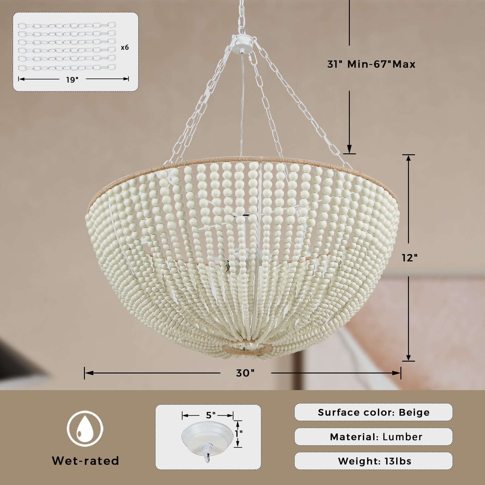 Bristol Wood Bead Chandelier