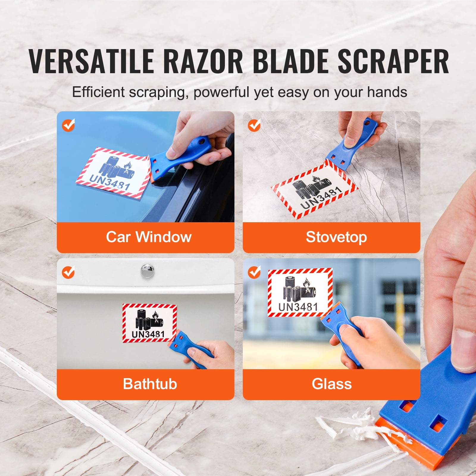 KFFKFF Plastic Blade Scraper Set, Includes 2 Scrapers & 120 Plastic Blades, Ideal for Removing Stickers, Decals, and Paint from Glass & Cars Without Leaving Scratches, Blue