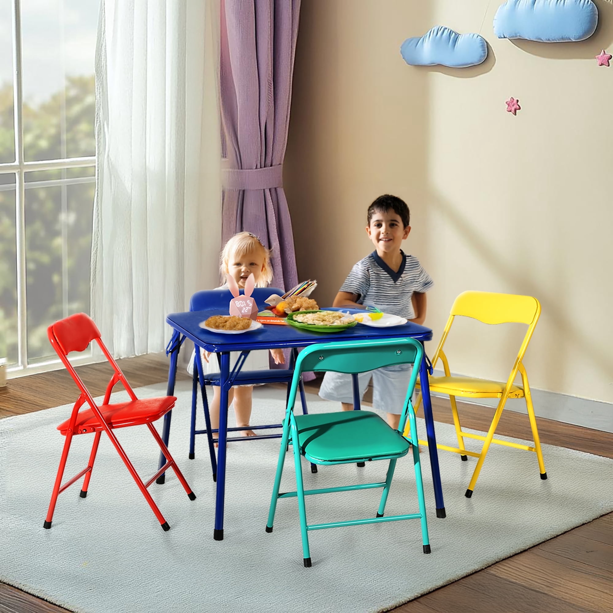 Homy Casa 5-Piece Kids Activity Table and Chair Set, Folding Preschool Playroom Furniture for Crafts, Snacks, Learning