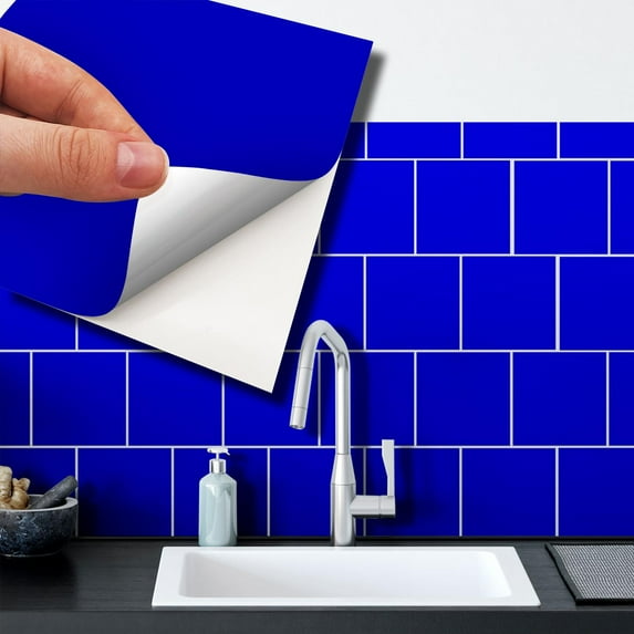 Walplus Peel and Stick Backsplash Colour Block Navy Blue Wall Tile Decals 24 Pcs 6" x 6"