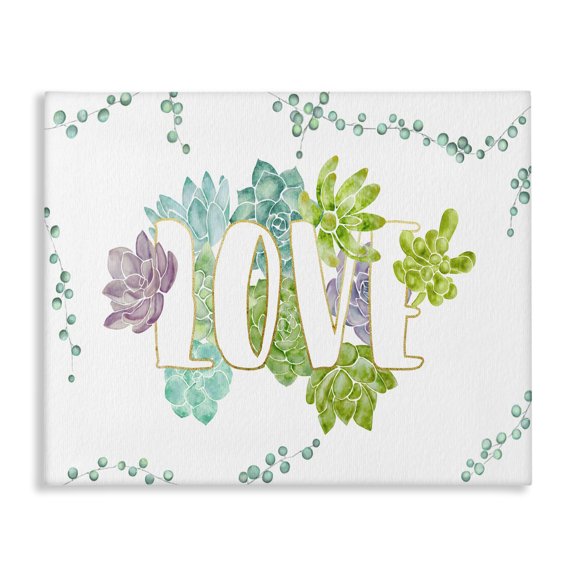 Stupell Industries Farmhouse Love Succulent Flowers Green Purple Watercolor Canvas Art, 20 x 16, by Ziwei Li