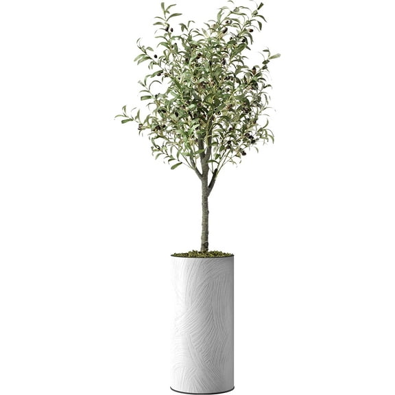 Artificial Tree in White Marble Effect Planter, Fake Olive Silk Tree for Indoor and Outdoor Home Decoration - 68" Overall Tall (Plant Pot Plus Tree)