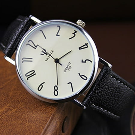 Unisex Casual Business Style Leather Strap Waterproof Classic Watch Large white dial black (Best Utm For Small Business)