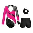 thumbnail image 4 of YUUMIN Kids Girls Gymnastics Leotards with Shorts Tumbling Dance Bodysuit Color Block Biketards 6-16 Years Hot Pink&Black 16, 4 of 7