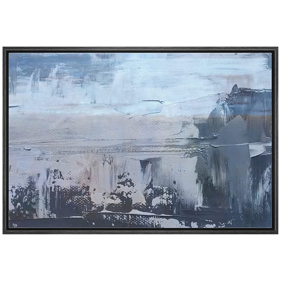 wall26 Framed Canvas Print Wall Art Minimal Grunge Industrial Blue Paint Strokes Abstract Shapes Illustrations Modern Art Decorative Contemporary for Living Room, Bedroom, Office - 16x24 Black