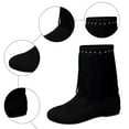 thumbnail image 5 of Hidden Wedges Mid Calf Fringe Boots for Women Boho Winter Fall Studded Suede Round Toe Dress Cowgirl Booties Black Size 6.5, 5 of 7