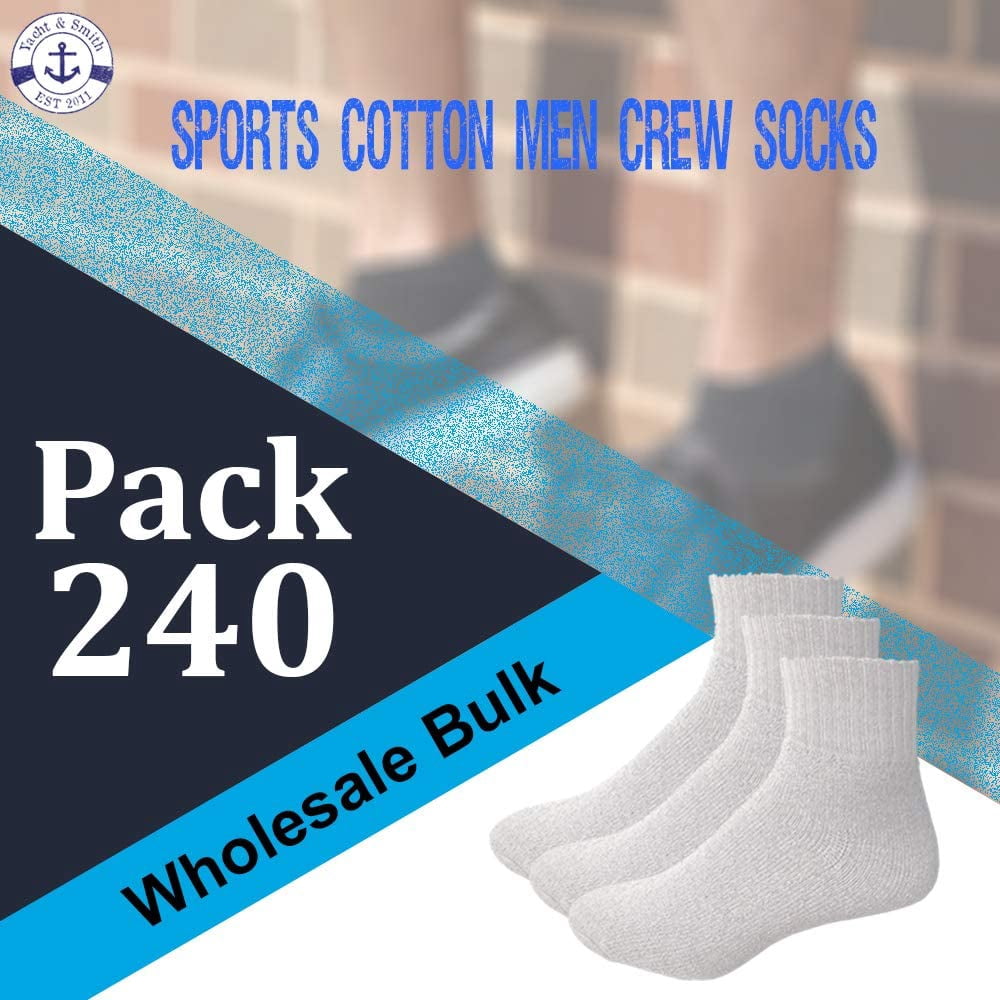 Yacht & Smith Men Wholesale Cotton Sport Athletic Mid Ankle Socks Bulk Case Pack Size 10-13, (White) (24)