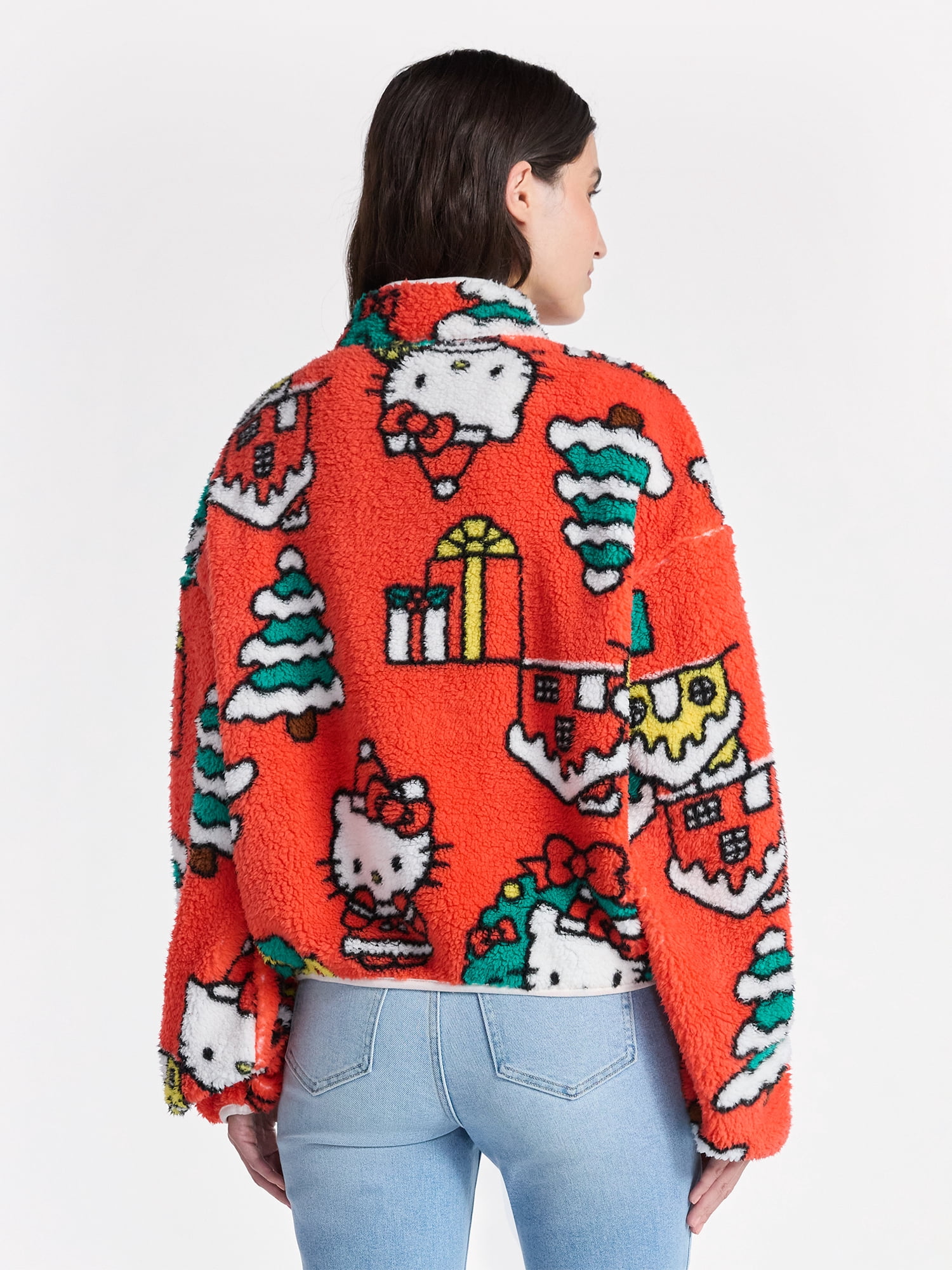 Hello Kitty Women’s Christmas Print Woobie Fleece Jacket, Sizes XXS-XXL