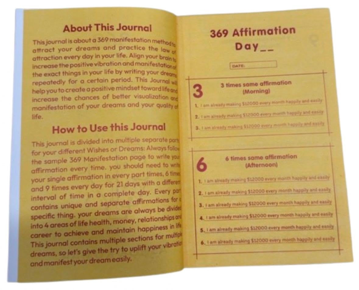 369 Manifestation Journal – Daily Law of Attraction Affirmation Diary | 3-6-9 Method Writing Book for Wealth, Success & Dream Life | Guided Manifest Your Goals Notebook