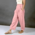 thumbnail image 5 of POIUYTR Women Cotton Linen Boho Pants Summer Vacation Elastic High Waist Straight Leg Long Pants Casual Loose Solid Color Trousers, 5 of 6
