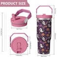 thumbnail image 4 of 30oz Handheld Travel Tumbler with Handle – Double Wall Stainless Steel Insulated Cup, Flip Straw Lid, Leak-Proof & BPA-Free for Hot and Cold Drinks – Durable Coffee & Juice Mug Pink, 4 of 7