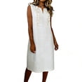 thumbnail image 3 of sckarle Vintage Sleeveless Dresss for Women V Neck Cotton Linen Summer Dresses Ruffle Beach Vacation Midi Sun Dress Loose Casual Tank Dress White,L, 3 of 8