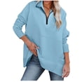 thumbnail image 2 of Women's Casual OversizedHalf Zippered Sports Shirt Long Sleeved Solid Color With Pocket Pullover Top, 2 of 7