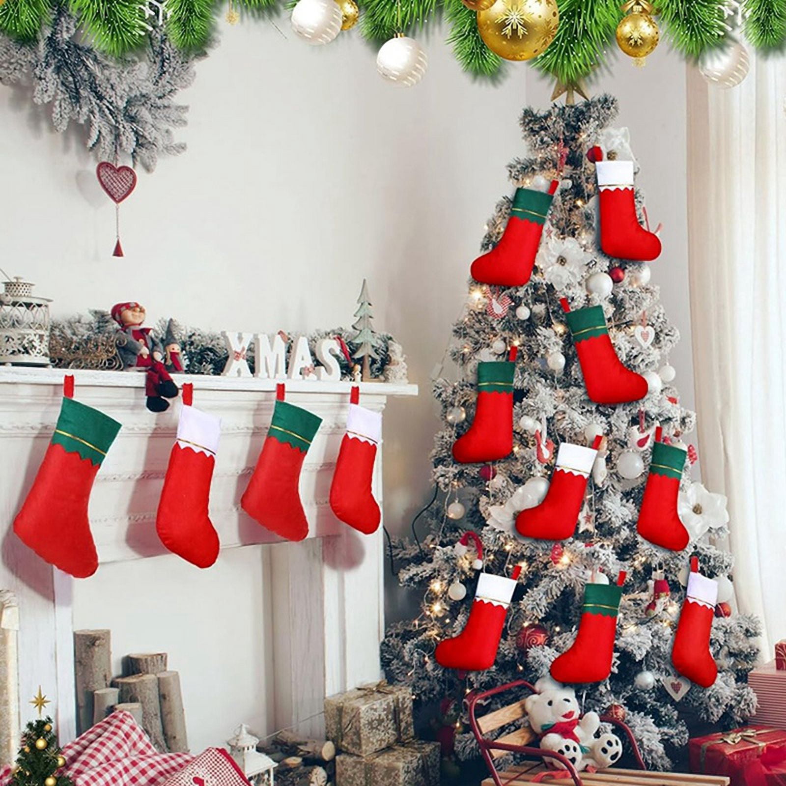 36 Pcs Christmas Stockings Favors Stockings Xmas Decoration Stockings Rustic Christmas Santa Stocking for Holidays