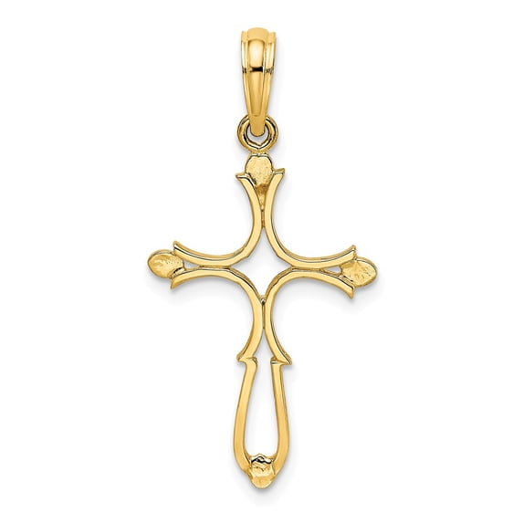 FB Jewels 14K Yellow Gold Cross Cut Out with Round Tips Pendant