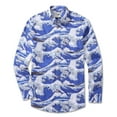 thumbnail image 3 of YIUME Men's Hawaiian Shirt Ocean Waves Japanese Ukiyo-e Print Cotton Button-down Long Sleeve Aloha Shirt, 3 of 8