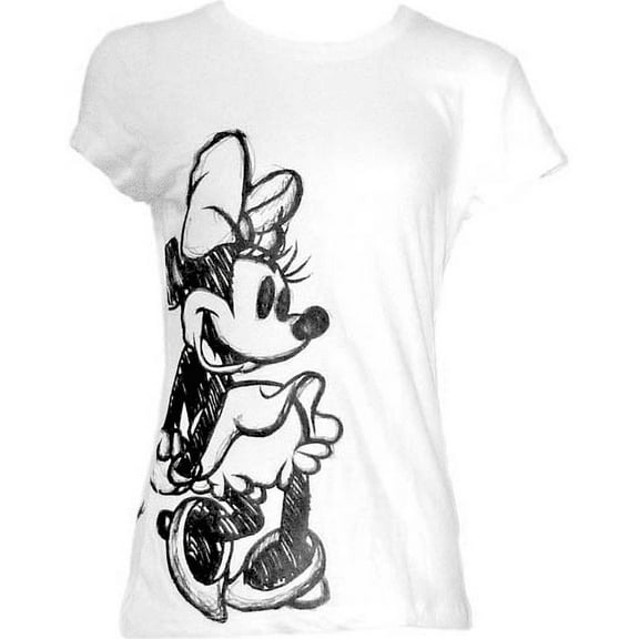 Disney Juniors Girls Minnie Mouse Sketch White T-Shirt