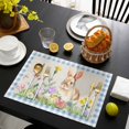 thumbnail image 3 of Happy Easter Bunny Placemats Set of 6, Spring Floral Burlap Blue Plaid Placemats for Dining Table, Place Mats for Kitchen Tabletop, Waterproof Wipeable Dining Table Mats Set, 3 of 9