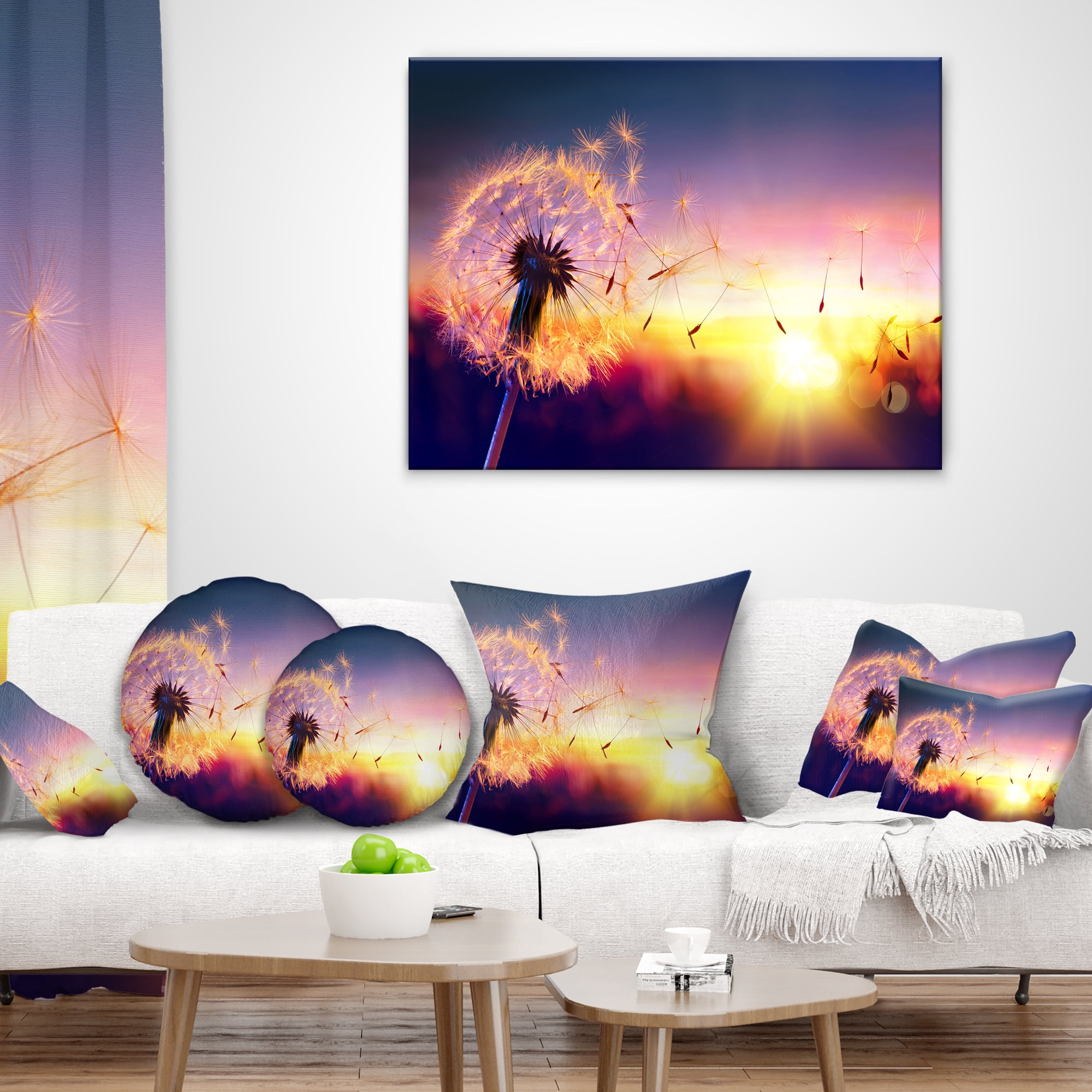 Designart Dandelion at Sunset Freedom to Wish - Abstract Throw Pillow - 18x18