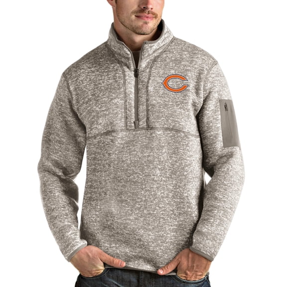 Men's Antigua Oatmeal Chicago Bears Fortune Quarter-Zip Pullover Jacket