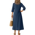 thumbnail image 5 of Robe Tailleur pour Femme Robe pour Femmes Longue Robe Bohème de Plage Élégante Robe Maxi Robe à Col en V Robe à Manches 3/4 Bleu Marine m, 5 of 5