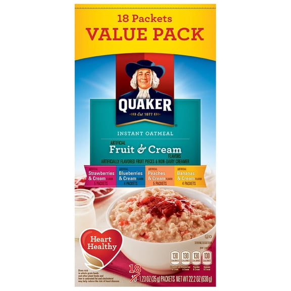 Quaker Fruit & Cream Instant Oatmeal Variety Artificially Flavored, 1.23 oz 18 Count