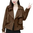 thumbnail image 6 of ZQUUVOU Women's Short Trench Coat Double Breasted Notch Lapel Cropped Jacket Waist Dstring Fall Trendy Work Outerwear Brown, 6 of 6