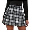 thumbnail image 2 of BadyminCSL Women's Layered Lattice Splicing Pleated Skirt High Waist Skirt, 2 of 8