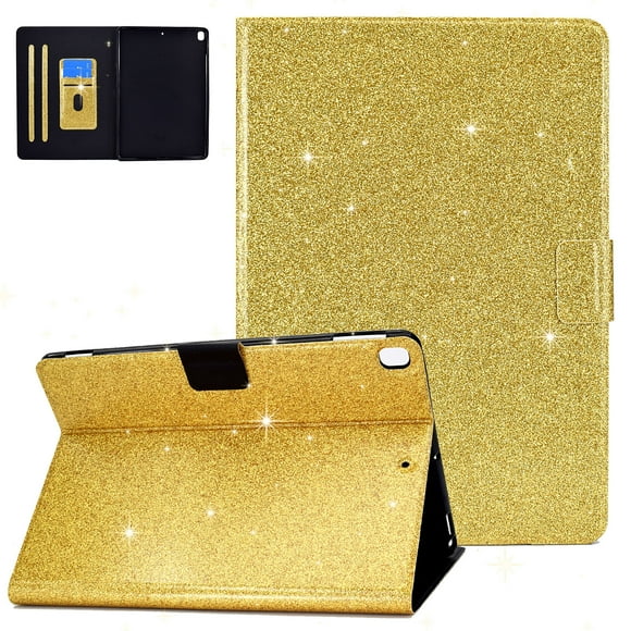 Allytech 10.2" iPad Case, iPad 10.2" 8th 7th Gen Case, PU Leather Glitter Slim Folio Flip Smart Cover Auto Sleep Wake Full Protection Pencil Holder Case Cover for Apple iPad 10.2 2020/2019,Gold