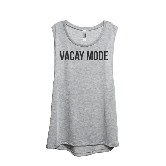 Vacay Mode Women's Fashion Sleeveless Muscle Tank Top Tee Sport Grey Large