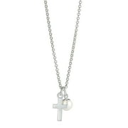 MOLLY BROWN LONDON Molly B London Sterling Silver & Pearl Cross Necklace, 16 in Belcher Chain