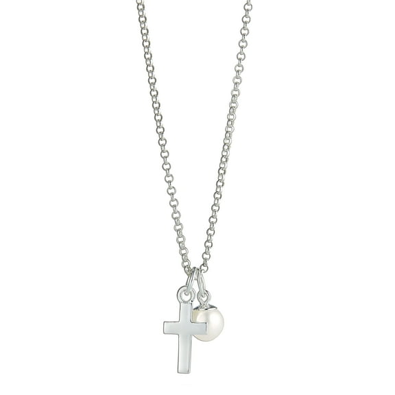 Molly B London Sterling Silver & Pearl Cross Necklace, 16 in Belcher Chain