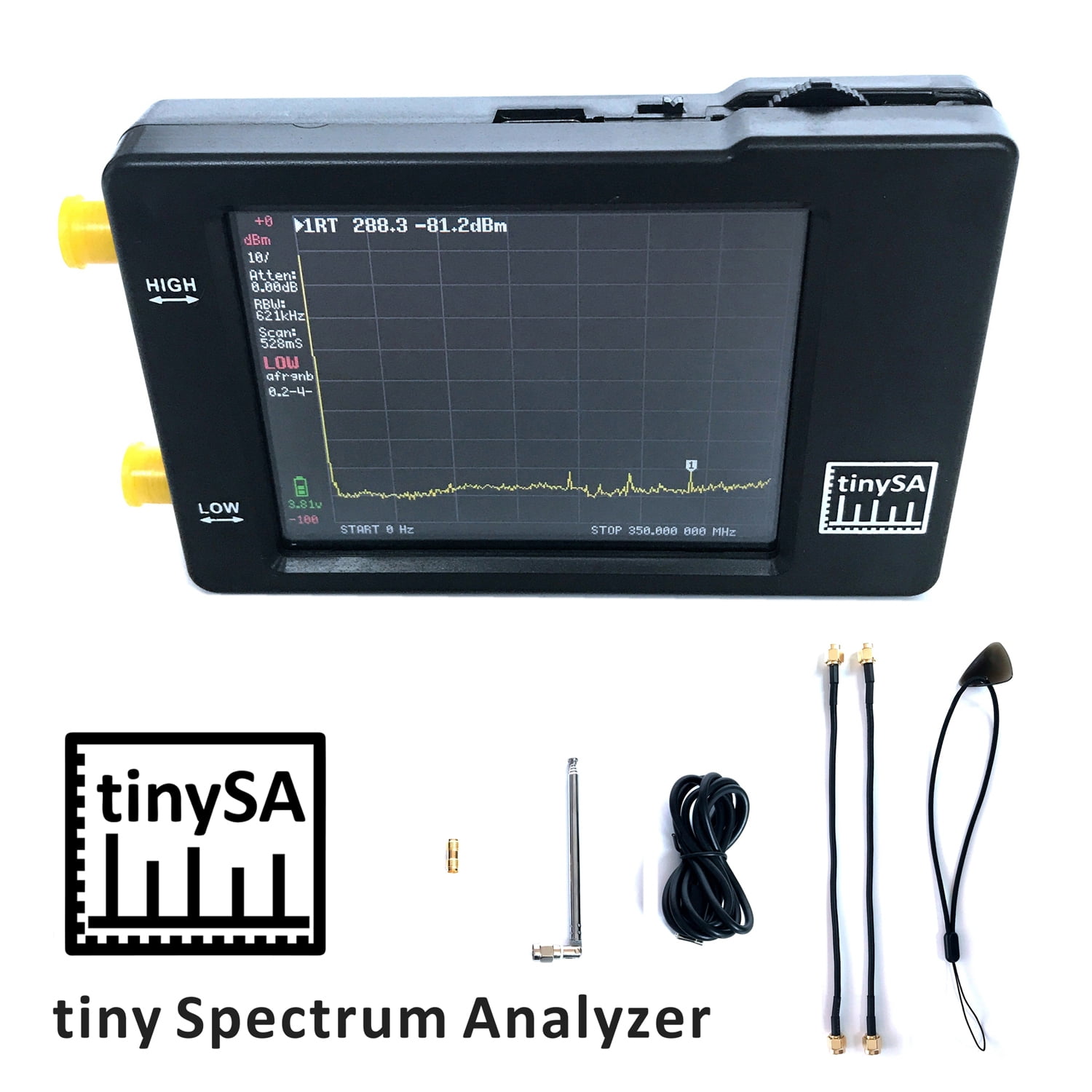 tinySA Handheld Two Inputs Tiny Spectrum Analyzer 2.8 Inch Touching Display Screen Spectrum Analyzers with 100KHz-350MHz Input Frequency Range