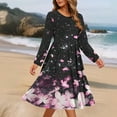 thumbnail image 4 of YueHuiYing Fashion Women's Fashion Leisurely Loose Casual Printed Long Sleeved Round Neck Pocket Dress, 4 of 6